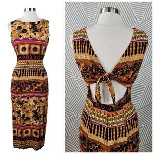 Vintage 90s Party Slip Dress size 14 Grunge alt Tropical Tribal Tie Open Back